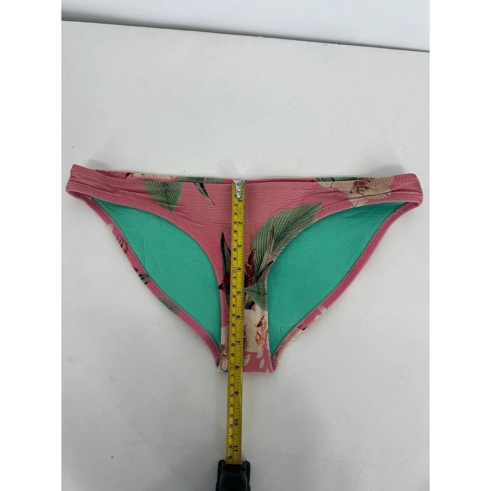 Triangl Sz M Floral Bikini Bottom Swimsuit‎ Low Rise Pink Green Tropical Beach